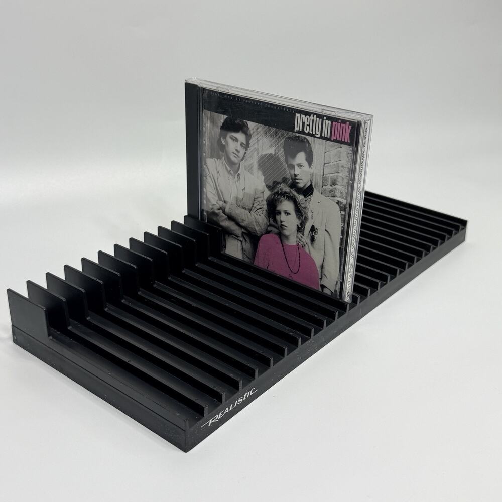 Vtg Realistic Black Desktop CD Flip File 25 CD’s Inside Jewel Case 13.5"